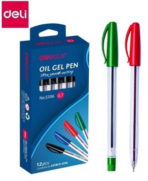 Oil gel pen S306 Deli červená; 0,7 mm; balení