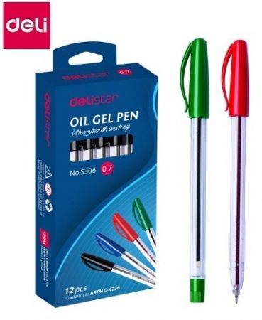 Oil gel pen S306 Deli zelená; 0,7 mm; balení