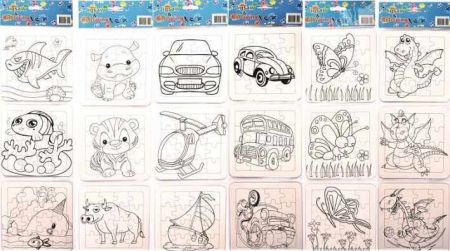 Puzzle k vymalování, sada 3ks mix motivů 3x135x135