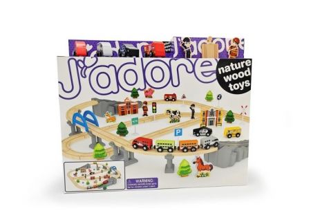 Vláčková dřevěná dráha s mostem a doplňky