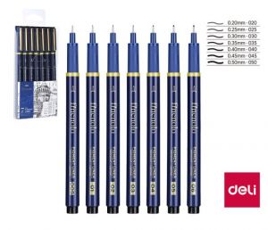 Popisovač DELI liner 7ks černý FINENOLO EQ909