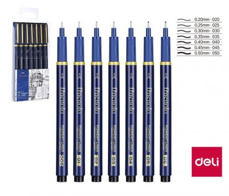 Popisovač DELI liner 7ks černý FINENOLO EQ909