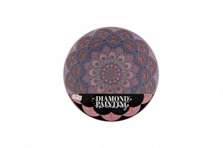 Diamantové malování mandala - květina fialová průměr 30cm s doplňky ve fólii