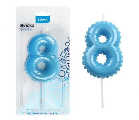 Svíčka č. 8 balónek MODRÁ LUMA