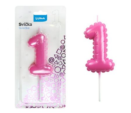 Svíčka č. 1 balónek RŮŽOVÁ LUMA