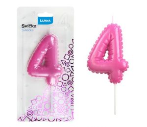 Svíčka č. 4 balónek RŮŽOVÁ LUMA
