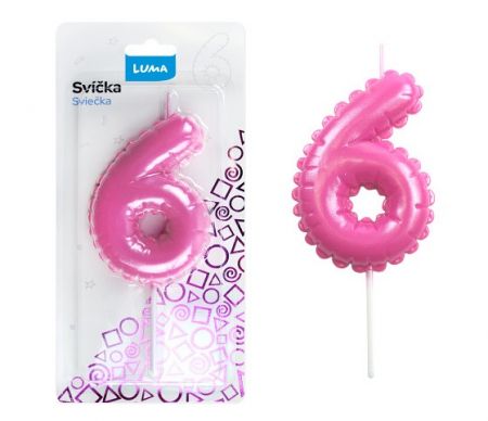 Svíčka č. 6 balónek RŮŽOVÁ LUMA