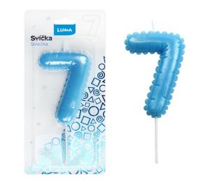 Svíčka č. 7 balónek MODRÁ LUMA