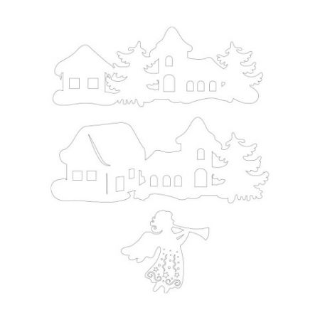 Výřez sada domečky + anděl, 4 + 2 ks