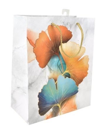 Taška dárková papírová, barevné listy, 26 x 31,5 x 14 cm