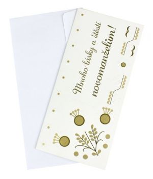 Svatební přání, 10 x 20 cm, bílozlaté květy