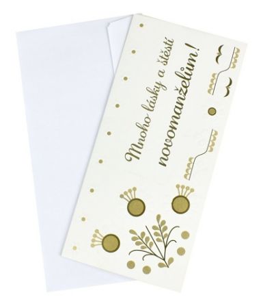 Svatební přání, 10 x 20 cm, bílozlaté květy