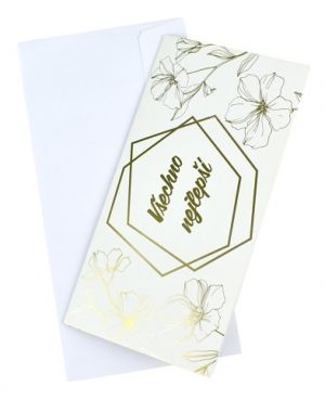 Obálka na peníze, 10 x 19,5 cm, bílozlaté květy