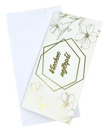 Obálka na peníze, 10 x 19,5 cm, bílozlaté květy