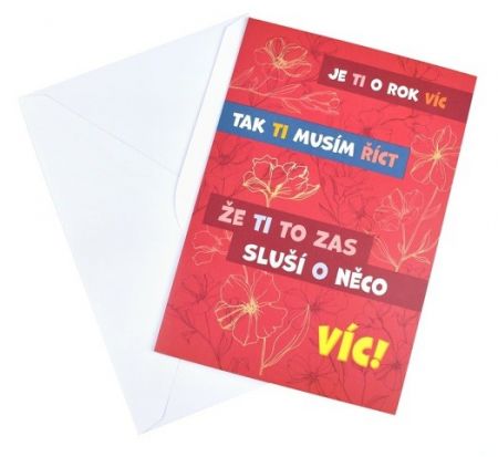 Přání k narozeninám, 13,5 x 19,5 cm, červené