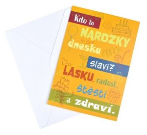 Přání k narozeninám, 13,5 x 19,5 cm, oranžové