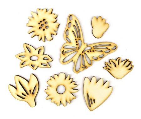 Sada dřevených výřezů, jarní motiv, 8 ks