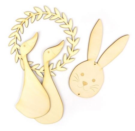 Sada dřevěných výřezů, jarní motiv, 4 ks