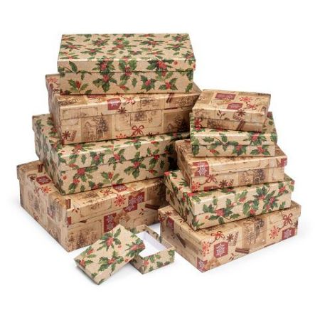 ARGUS Sada 10 ks dárkových krabic vánoční natur kraft 25008161