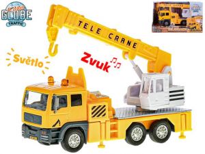 Kids Globe Traffic jeřáb kov 15cm na zpětný chod na baterie se světlem a zvukem v krabičce