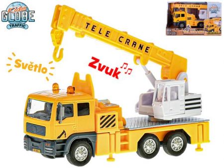 Kids Globe Traffic jeřáb kov 15cm na zpětný chod na baterie se světlem a zvukem v krabičce