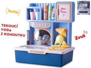 Umyvadlo modré 35x23x40cm na baterie s tekoucí vodou se světlem, zvukem a doplňky v krabi