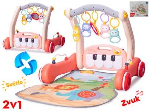 Chodítko s podložkou 75x50x42cm 2v1 s růžovým piankem na baterie se světlem a zvukem 0m+ v