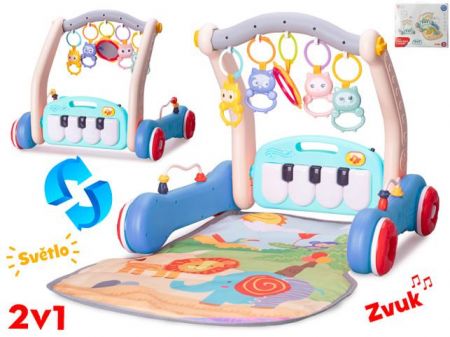 Chodítko s podložkou 75x50x42cm 2v1 s modrým piankem na baterie se světlem a zvukem 0m+ v 