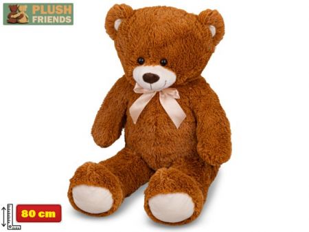 Plush Friends medvěd plyšový 80cm tmavě hnědý s mašlí 0m+