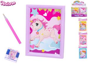 Unicorn sada lepení barevných kamínků do rámečku 18,5x14cm 4barvy v sáčku