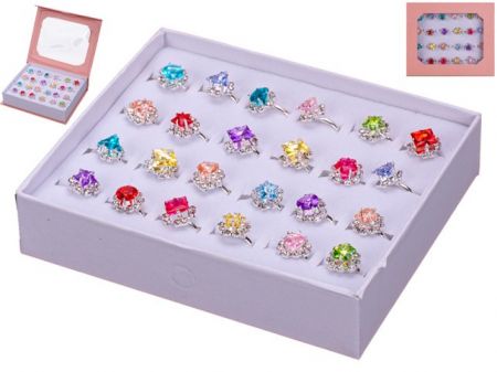 Sada prstýnků 24ks kov v krabičce 14x12cm v sáčku