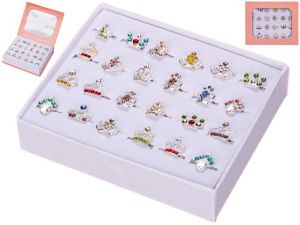 Sada prstýnků ve tvaru korunky 24ks kov v krabičce 14x12cm v sáčku
