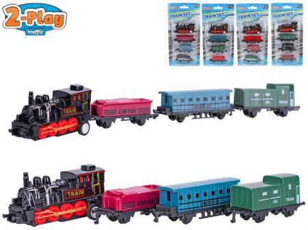 2-Play Traffic lokomotiva 7cm kov s vagóny 3ks 6-7cm zpětný chod 4druhy na kartě