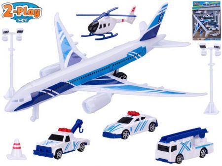2-Play Traffic letadlo zpětný chod s vozidly 4ks a doplňky v krabičce
