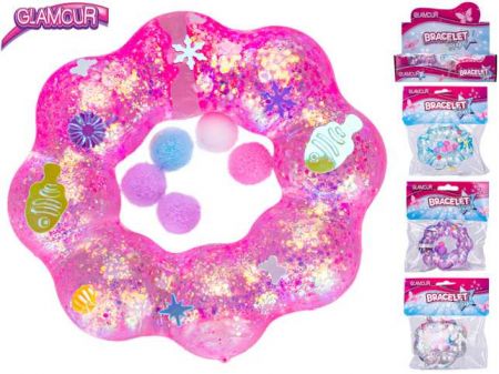 Glamour náramek strečový 8,5cm s flitry a doplňky 4barvy v sáčku