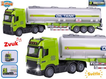 2-Play Traffic auto nákladní s cisternou 38cm na setrvačník na baterie se světlem, zvukem 