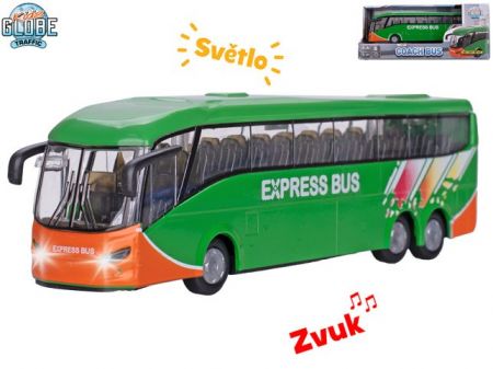 Kids Globe Traffic autobus 18,5cm kov zpětný chod na baterie se světlem a zvukem v krabičc