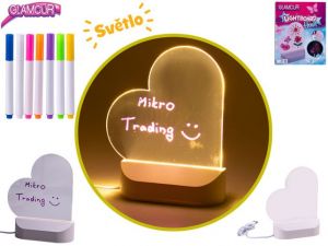 Glamour tabulka ve tvaru srdce 16cm na USB svítící s fixami 7ks v krabičce