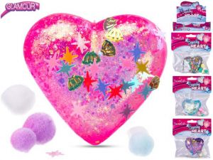 Glamour srdce strečové 6cm s flitry a doplňky 4barvy v sáčku