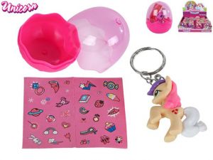Unicorn jednorožec přívěsek na klíče 5cm ve vajíčku se samolepkami 6druhů