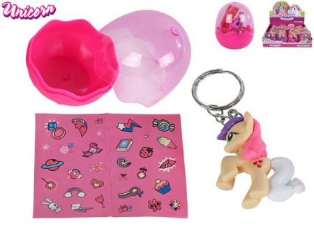 Unicorn jednorožec přívěsek na klíče 5cm ve vajíčku se samolepkami 6druhů
