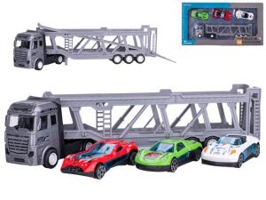 Přepravník aut 22cm kov volný chod s auty 3ks 7cm kov volný chod v krabičce