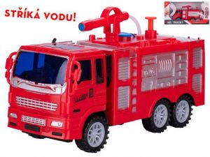 Auto hasiči 19cm stříkající vodu na setrvačník v krabičce