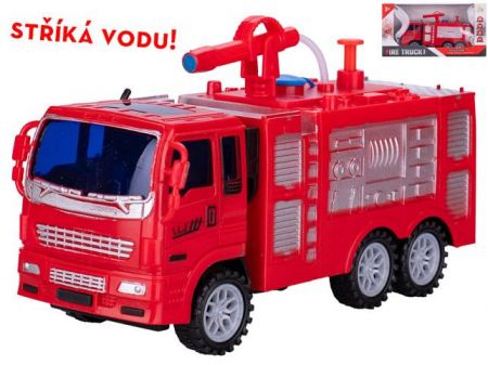 Auto hasiči 19cm stříkající vodu na setrvačník v krabičce