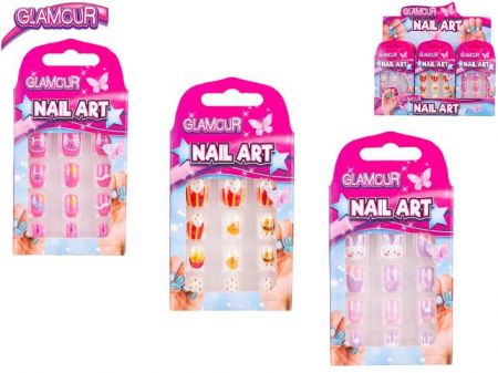 Glamour sada nalepovacích nehtů 12ks v krabičce 3druhy