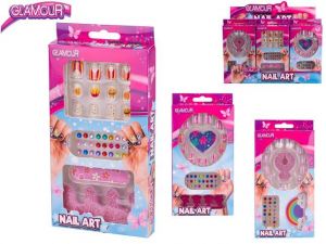Glamour sada nalepovacích nehtů s diamanty a doplňky 3druhy v krabičce