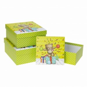 Dárková krabička velká dětská zelená s medvídkem