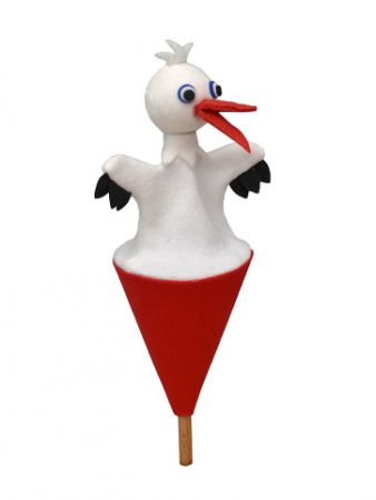 Čáp 20 cm, kornoutový maňásek