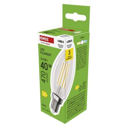 EMOS LED žárovka Filament svíčka / E14 / 3,4 W (40 W) / 470 lm / neutrální bílá