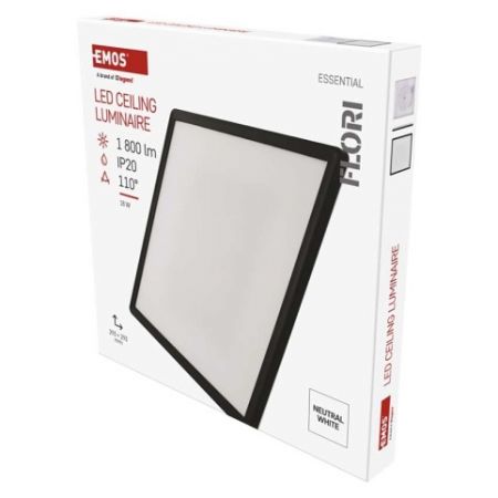 EMOS LED přisazené svítidlo FLORI čtvercové, černé, 18W, neutrální bílá